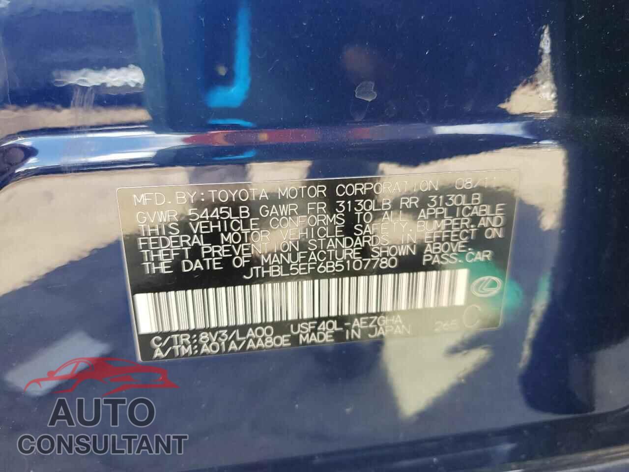 LEXUS LS460 2011 - JTHBL5EF6B5107780