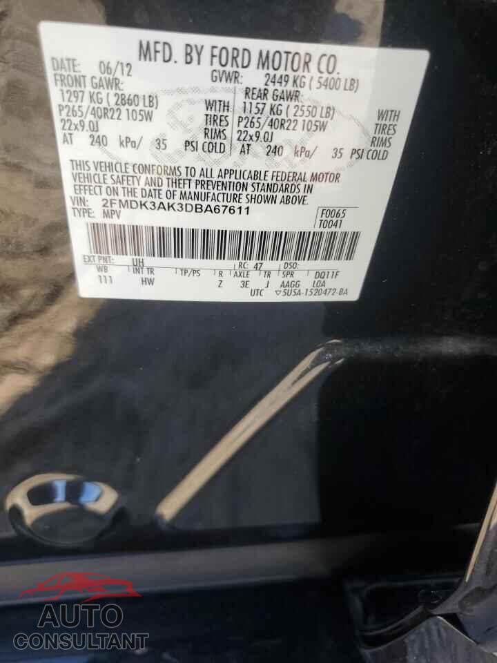 FORD EDGE 2013 - 2FMDK3AK3DBA67611