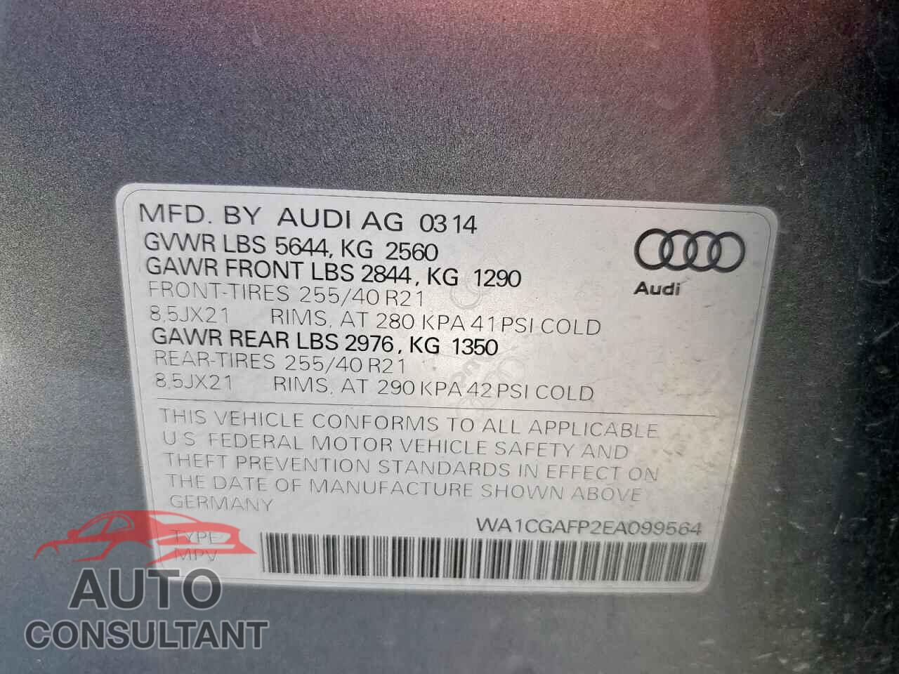 AUDI SQ5 2014 - WA1CGAFP2EA099564