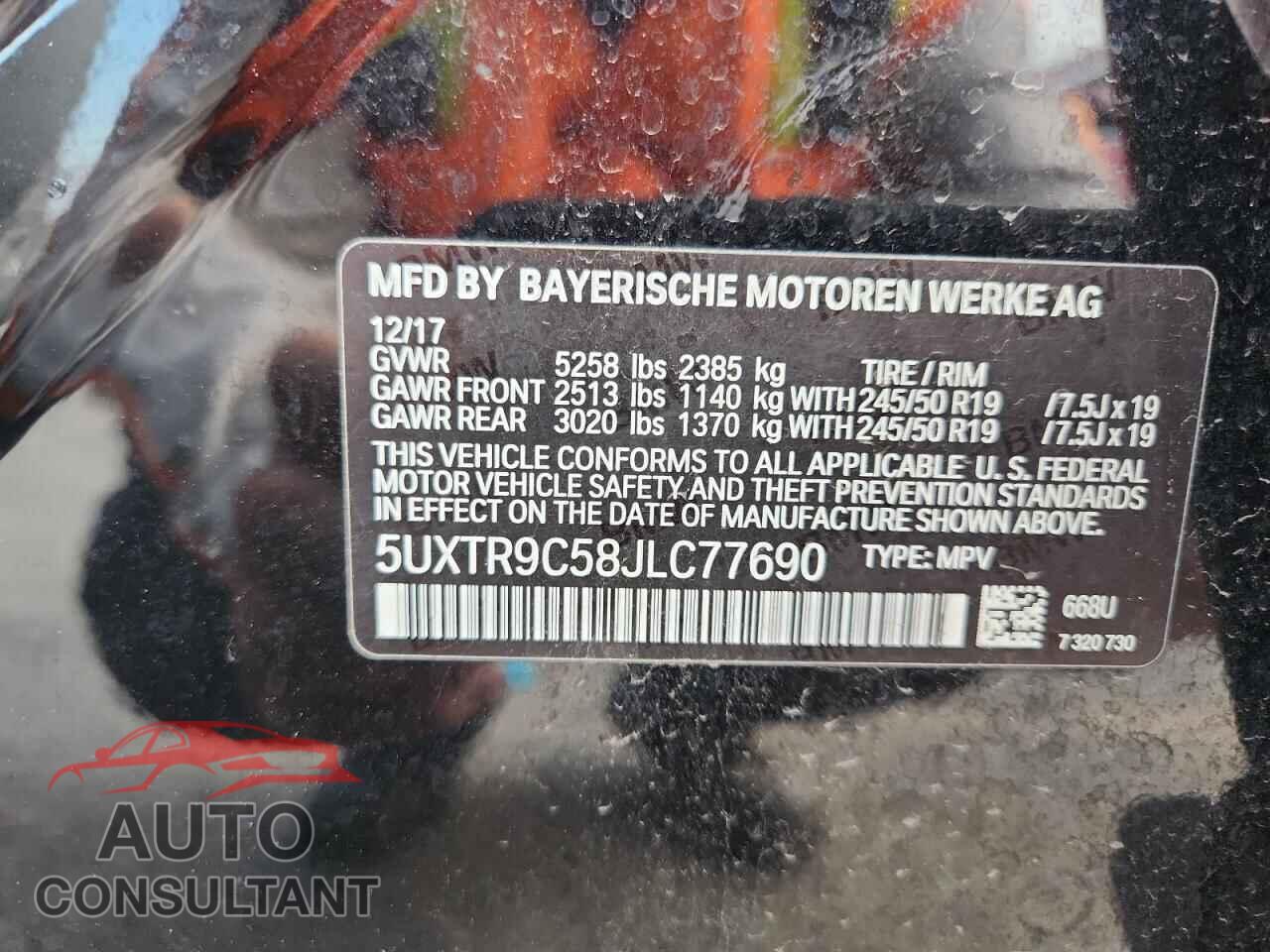 BMW X3 2018 - 5UXTR9C58JLC77690