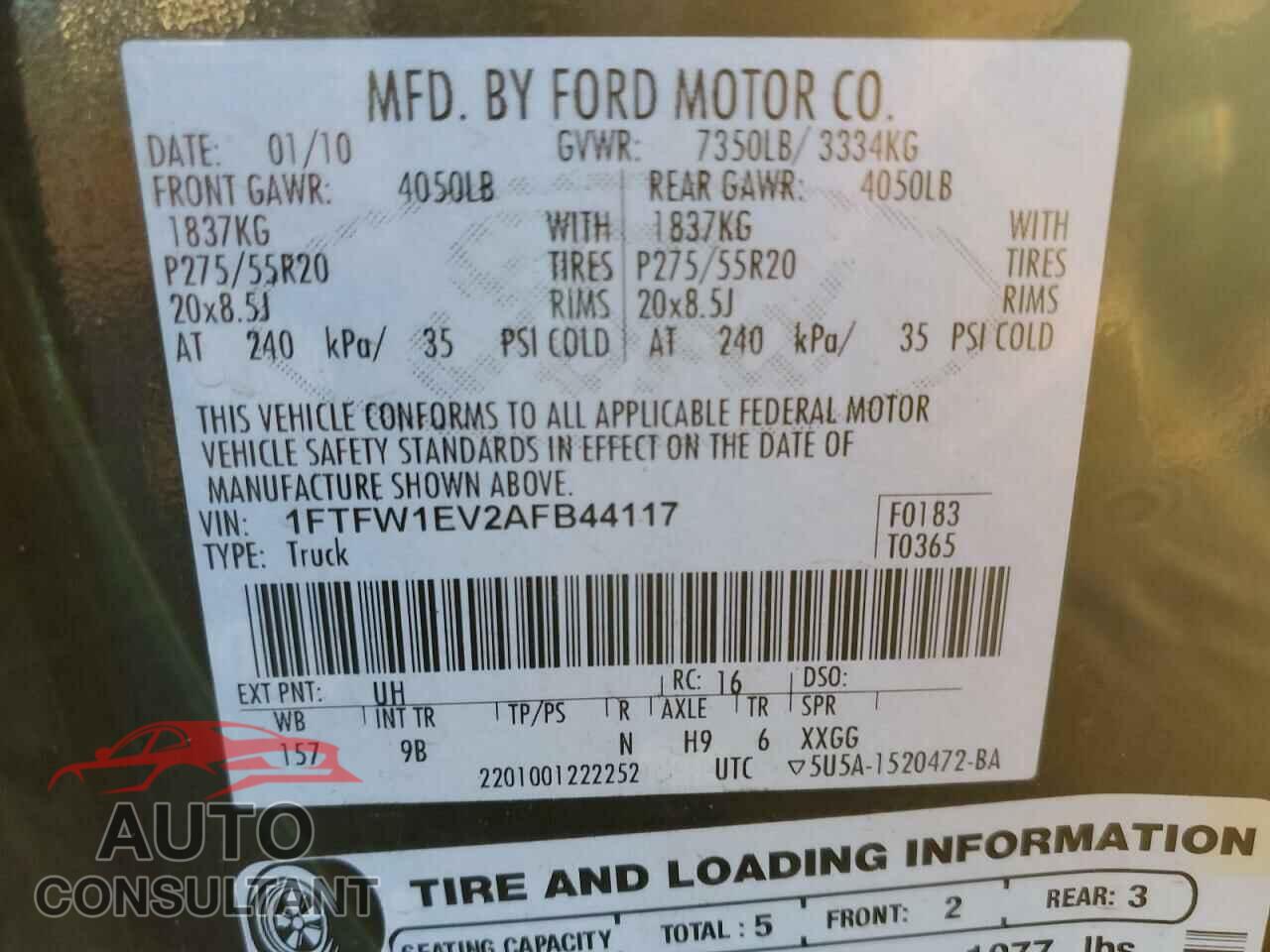 FORD F-150 2010 - 1FTFW1EV2AFB44117