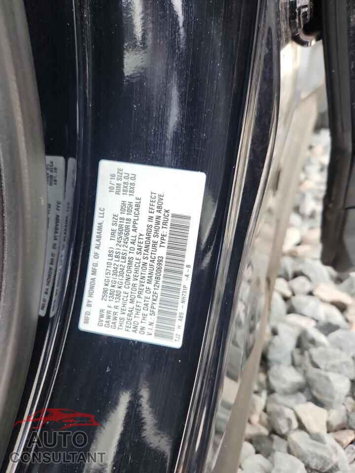 HONDA RIDGELINE 2017 - 5FPYK2F12HB006993