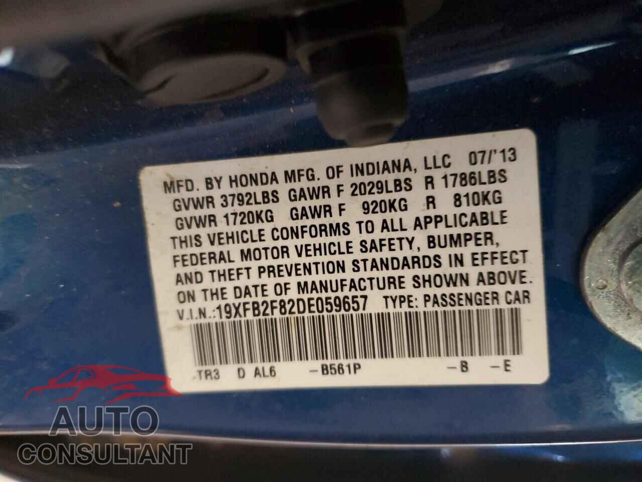 HONDA CIVIC 2013 - 19XFB2F82DE059657