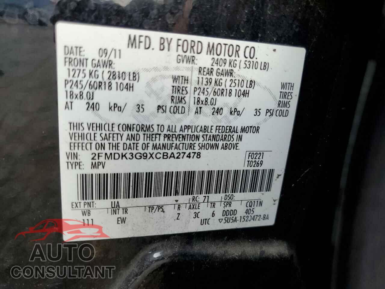 FORD EDGE 2012 - 2FMDK3G9XCBA27478