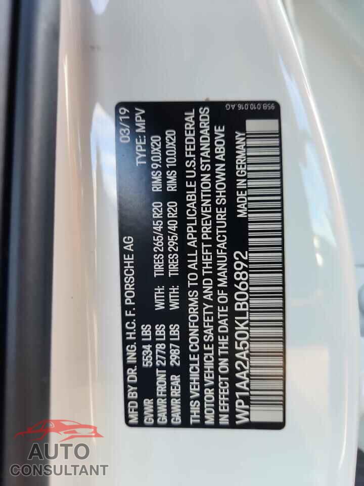 PORSCHE MACAN 2019 - WP1AA2A50KLB06892