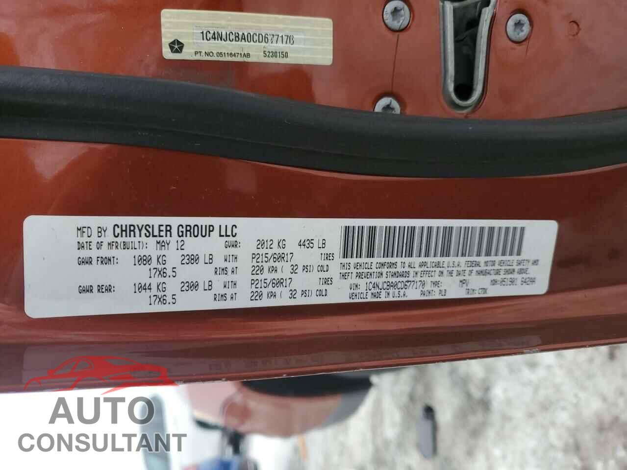 JEEP COMPASS 2012 - 1C4NJCBA0CD677170