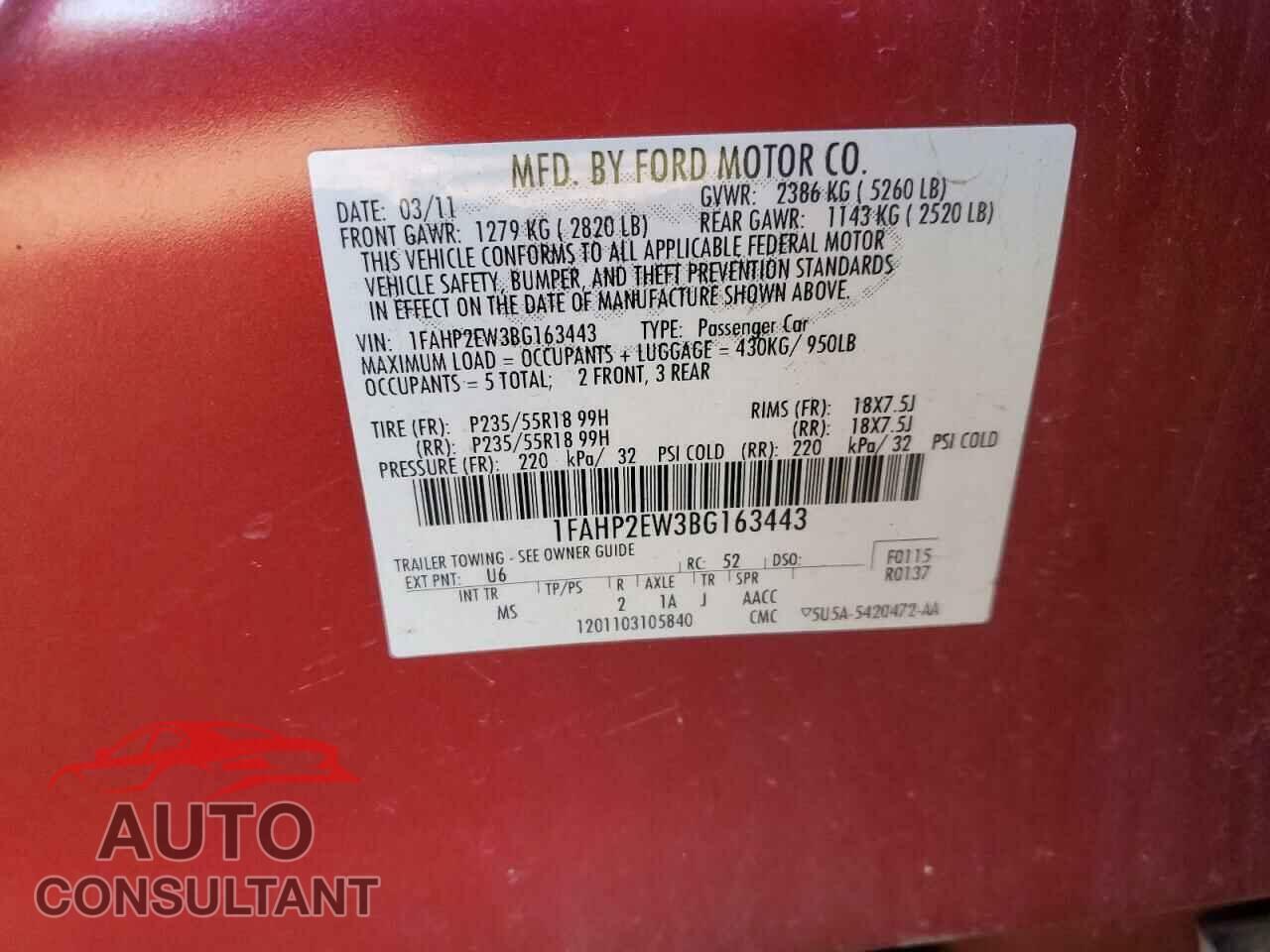 FORD TAURUS 2011 - 1FAHP2EW3BG163443