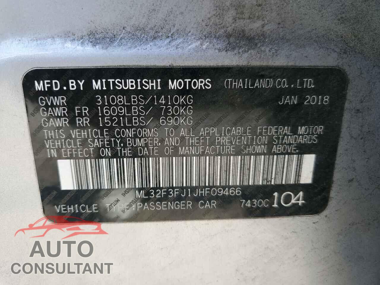 MITSUBISHI MIRAGE 2018 - ML32F3FJ1JHF09466