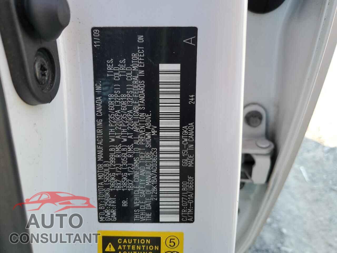 LEXUS RX350 2010 - 2T2BK1BA7AC036253