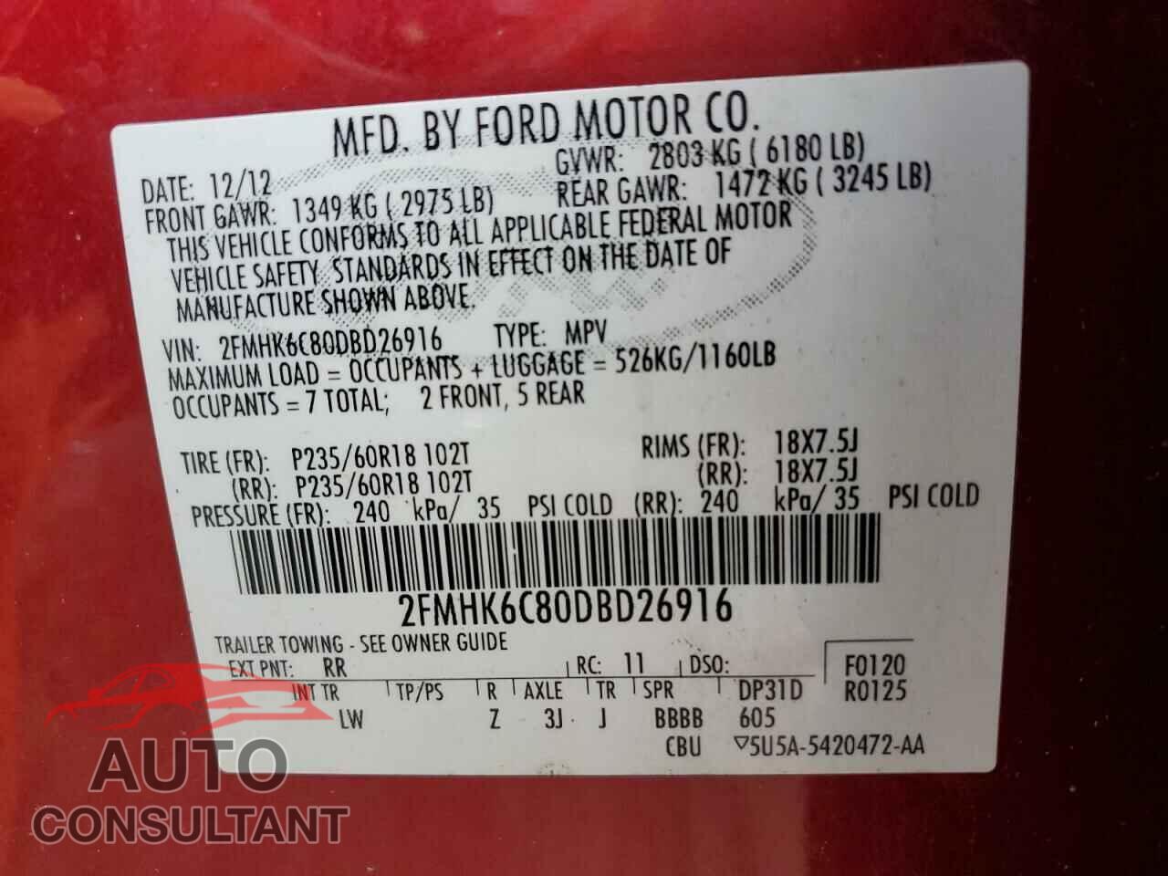 FORD FLEX 2013 - 2FMHK6C80DBD26916