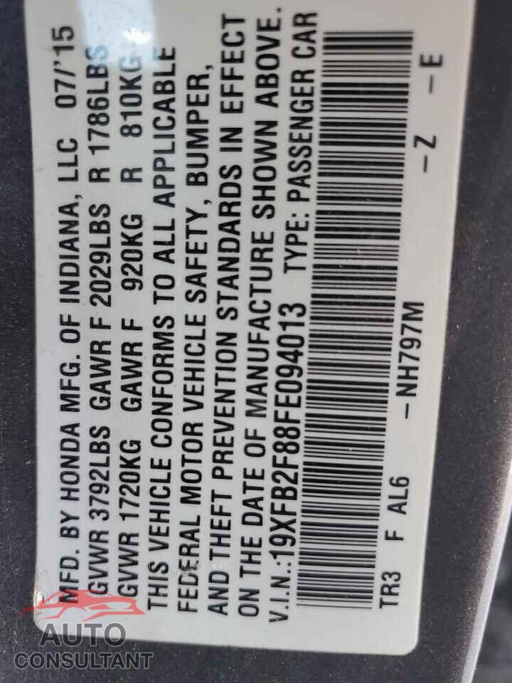 HONDA CIVIC 2013 - 19XFB2F88FE094013