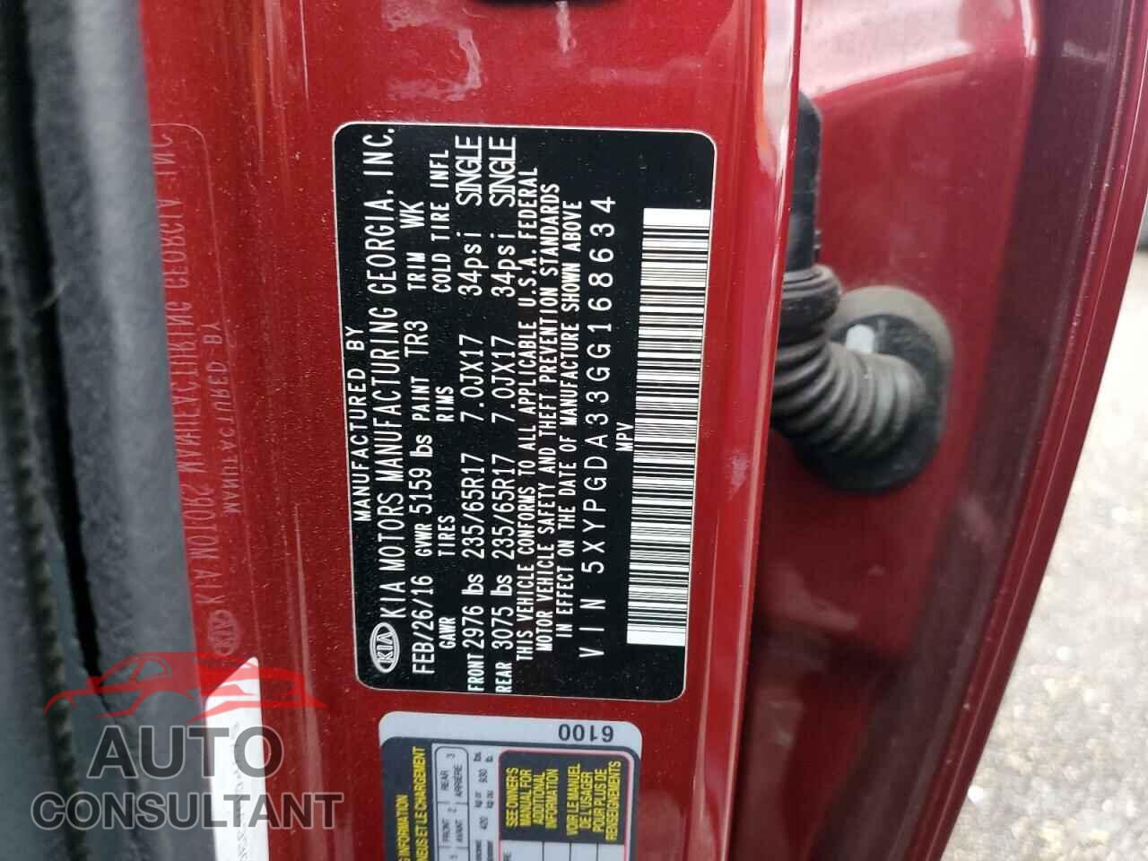 KIA SORENTO 2016 - 5XYPGDA33GG168634