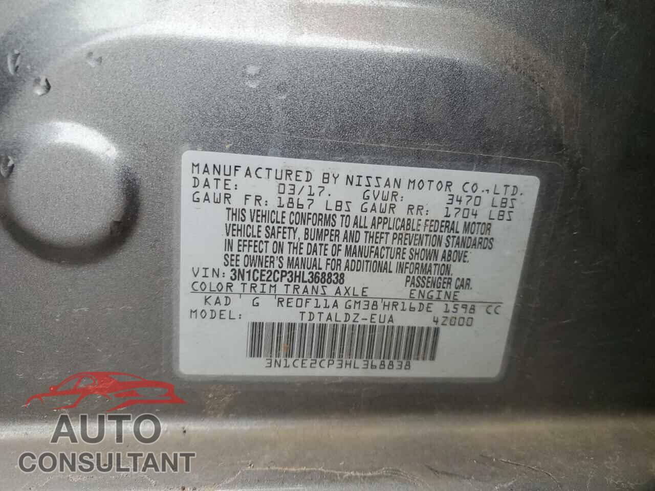 NISSAN VERSA 2017 - 3N1CE2CP3HL368838