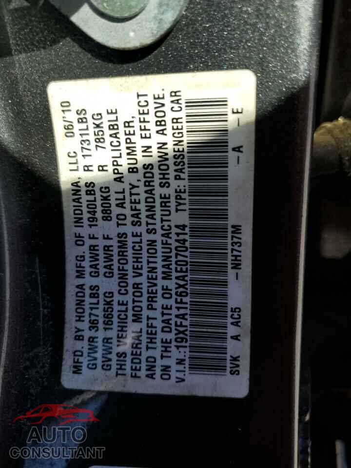 HONDA CIVIC 2010 - 19XFA1F6XAE070414