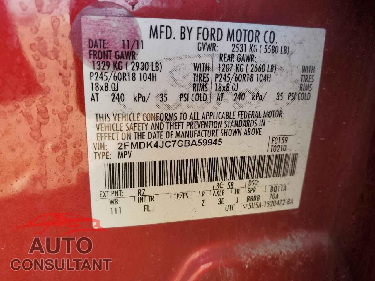 FORD EDGE 2012 - 2FMDK4JC7CBA59945