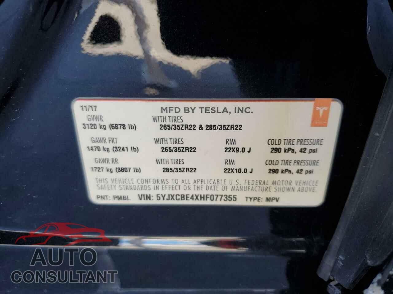 TESLA MODEL X 2017 - 5YJXCBE4XHF077355