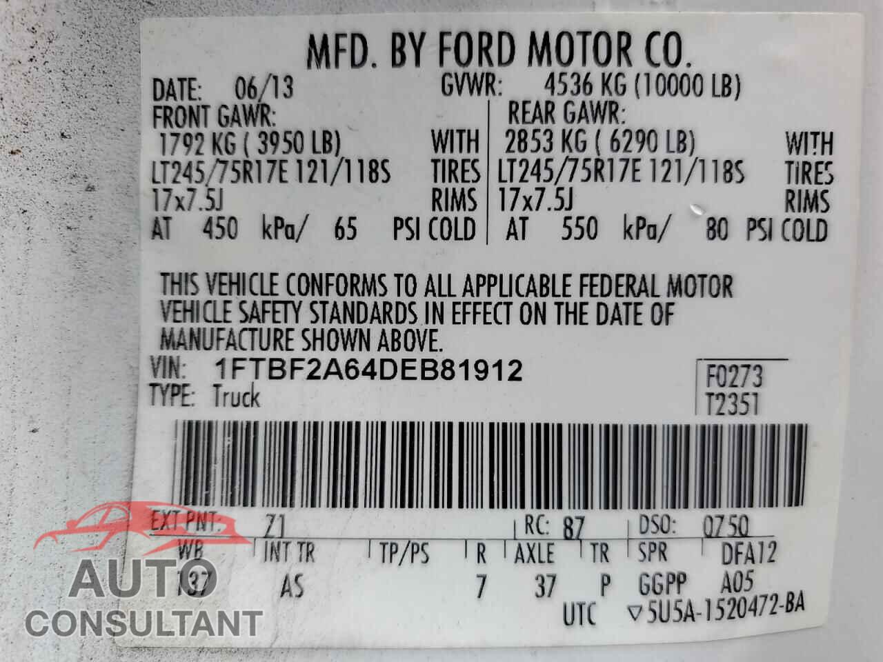 FORD F250 2013 - 1FTBF2A64DEB81912