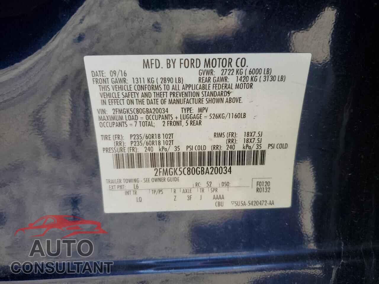 FORD FLEX 2016 - 2FMGK5C80GBA20034