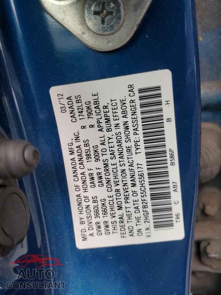 HONDA CIVIC 2012 - 2HGFB2F55CH556177