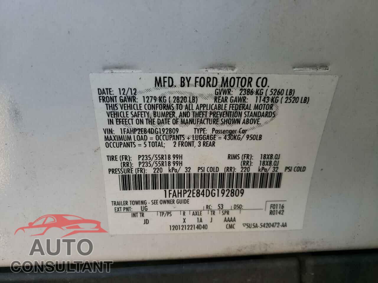 FORD TAURUS 2013 - 1FAHP2E84DG192809