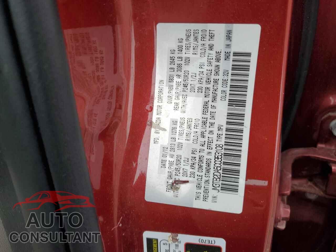 MAZDA CX-9 2012 - JM3TB2DA5C0353108