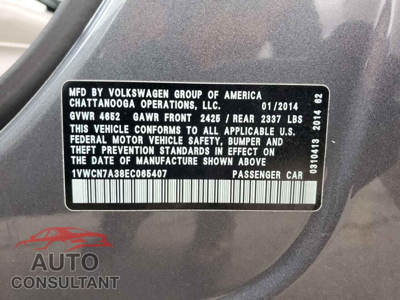 VOLKSWAGEN PASSAT 2014 - 1VWCN7A38EC065407