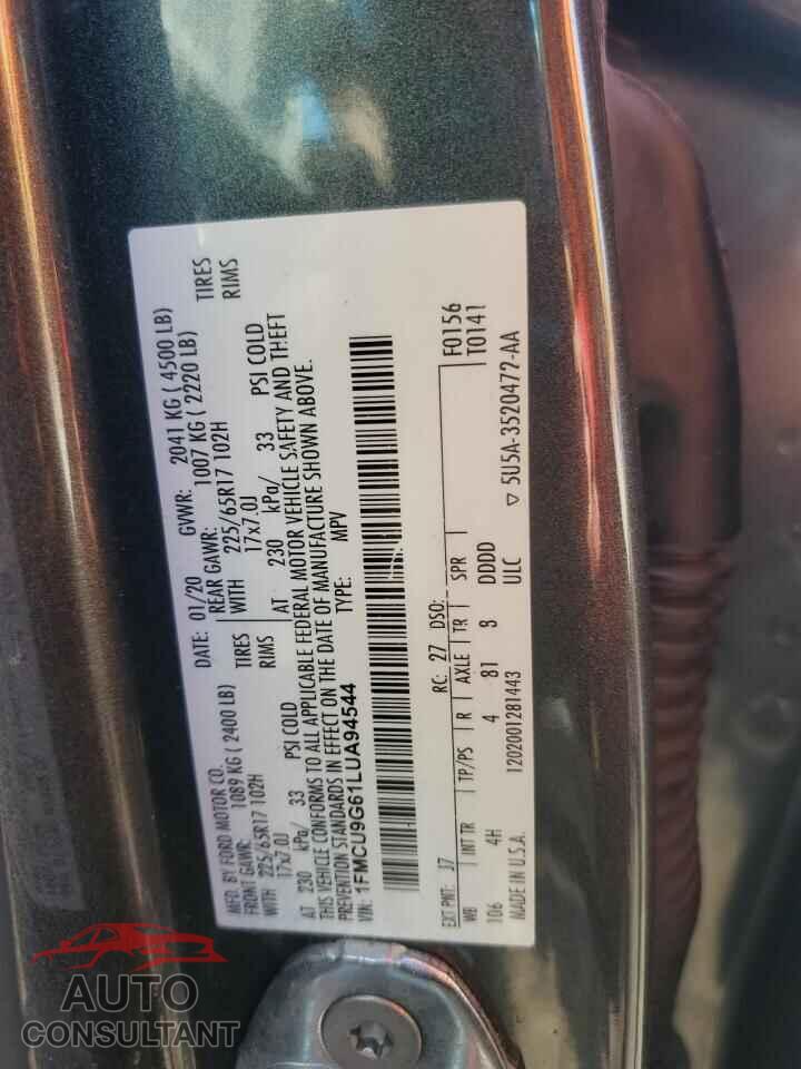 FORD ESCAPE 2020 - 1FMCU9G61LUA94544
