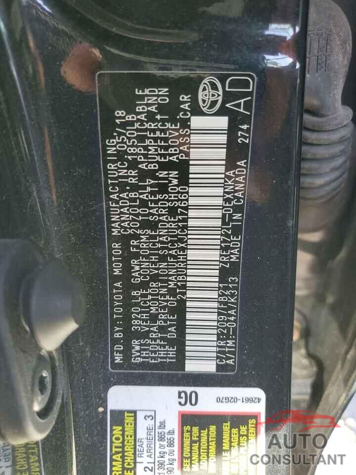 TOYOTA COROLLA 2018 - 2T1BURHEXJC117660