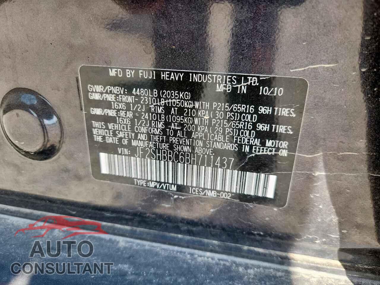 SUBARU FORESTER 2011 - JF2SHBBC6BH711437