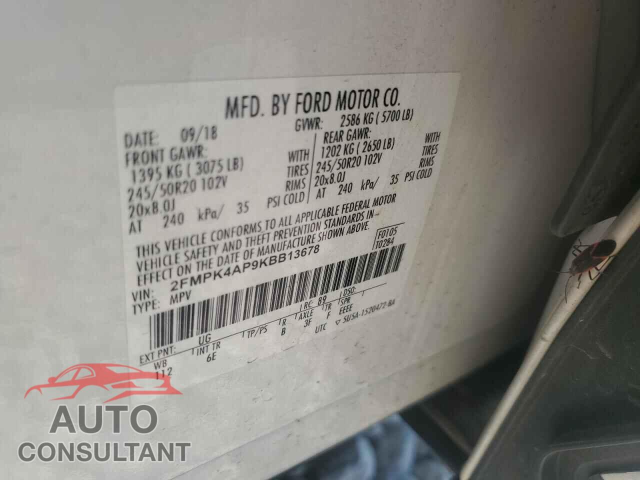 FORD EDGE 2019 - 2FMPK4AP9KBB13678