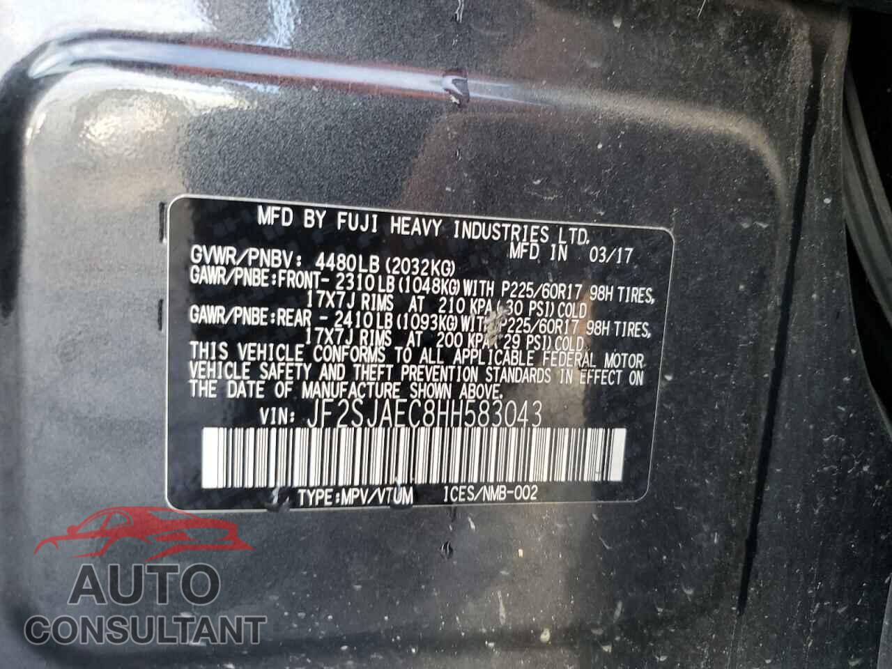 SUBARU FORESTER 2017 - JF2SJAEC8HH583043