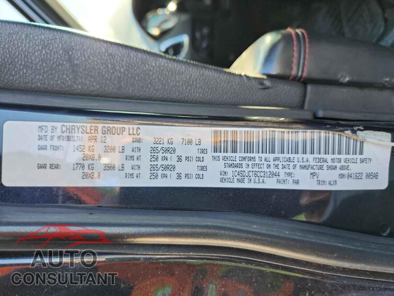 DODGE DURANGO 2012 - 1C4SDJCT6CC312044