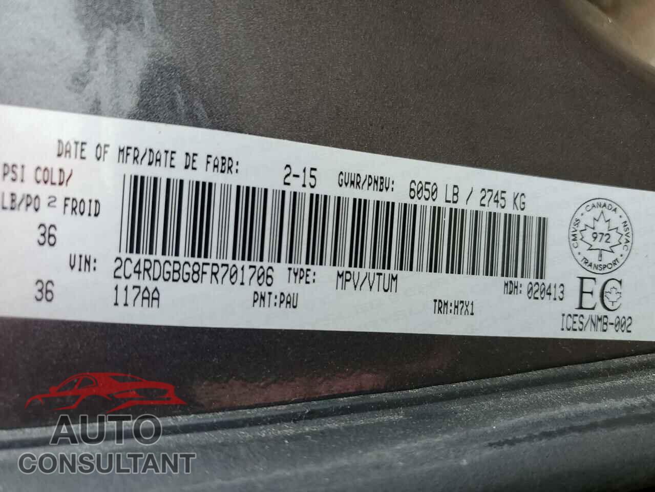 DODGE CARAVAN 2015 - 2C4RDGBG8FR701706