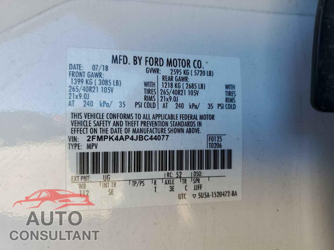 FORD EDGE 2018 - 2FMPK4AP4JBC44077