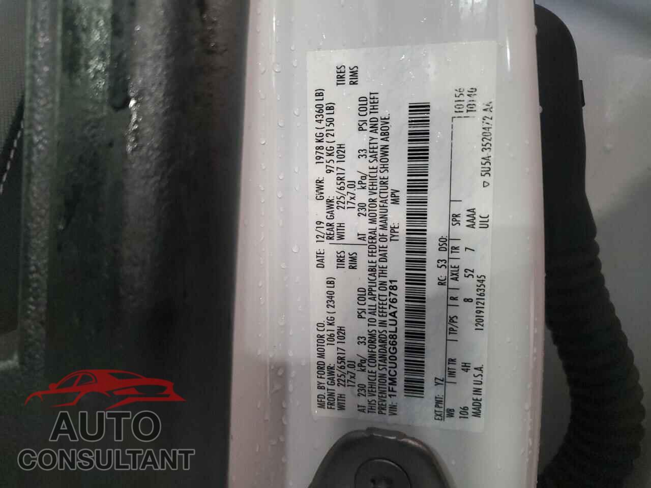 FORD ESCAPE 2020 - 1FMCU0G68LUA76781