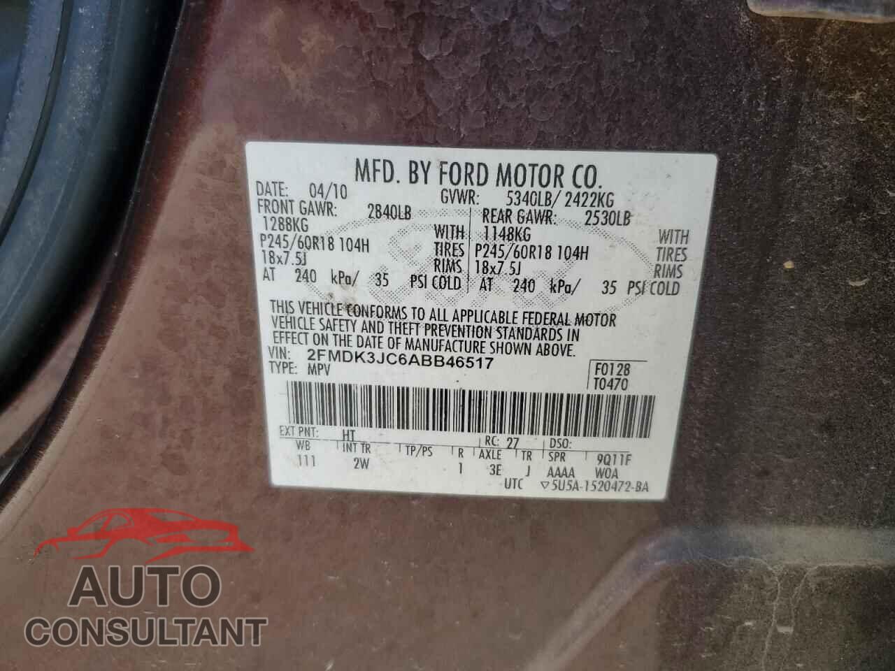 FORD EDGE 2010 - 2FMDK3JC6ABB46517