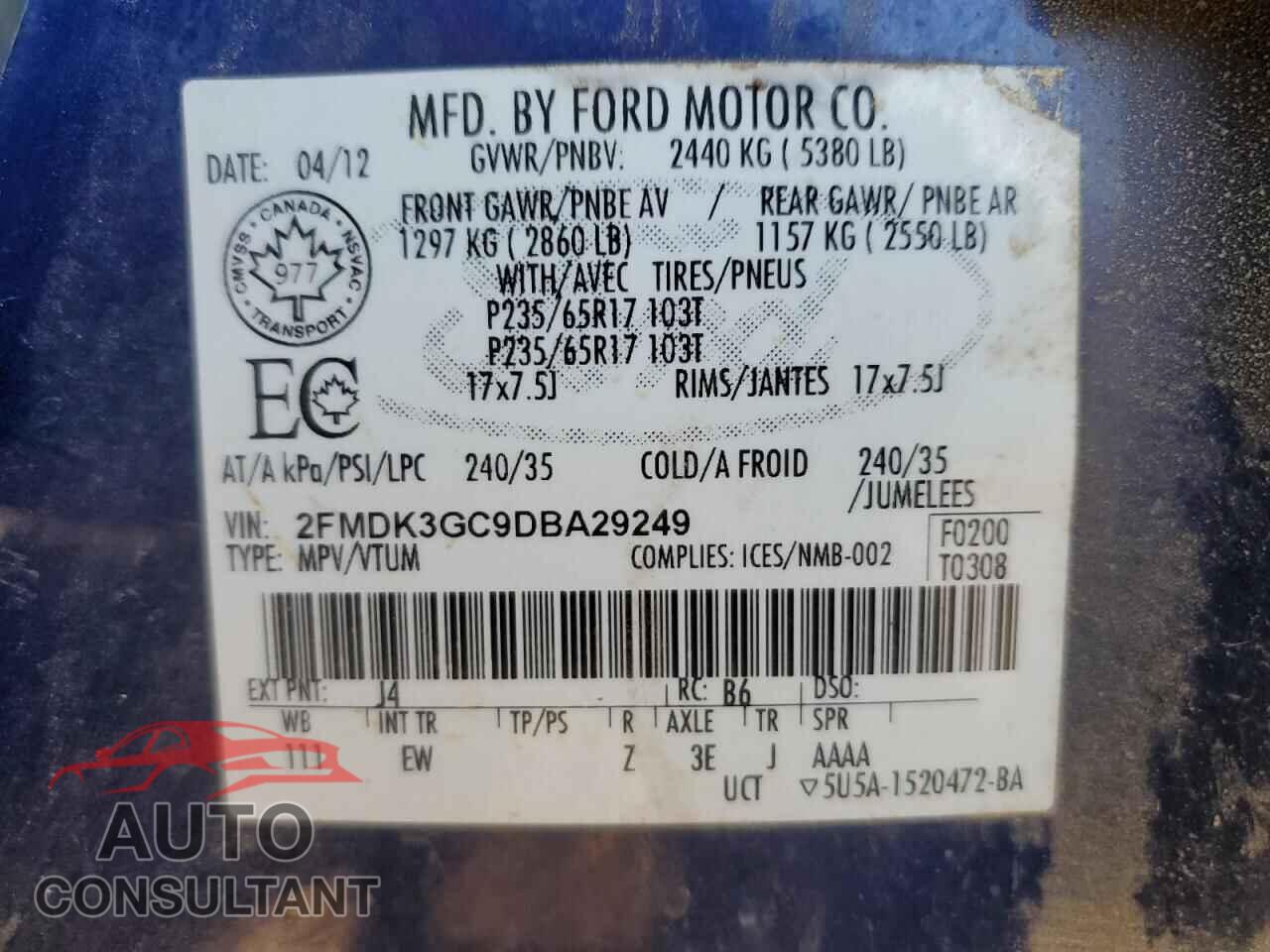 FORD EDGE 2013 - 2FMDK3GC9DBA29249