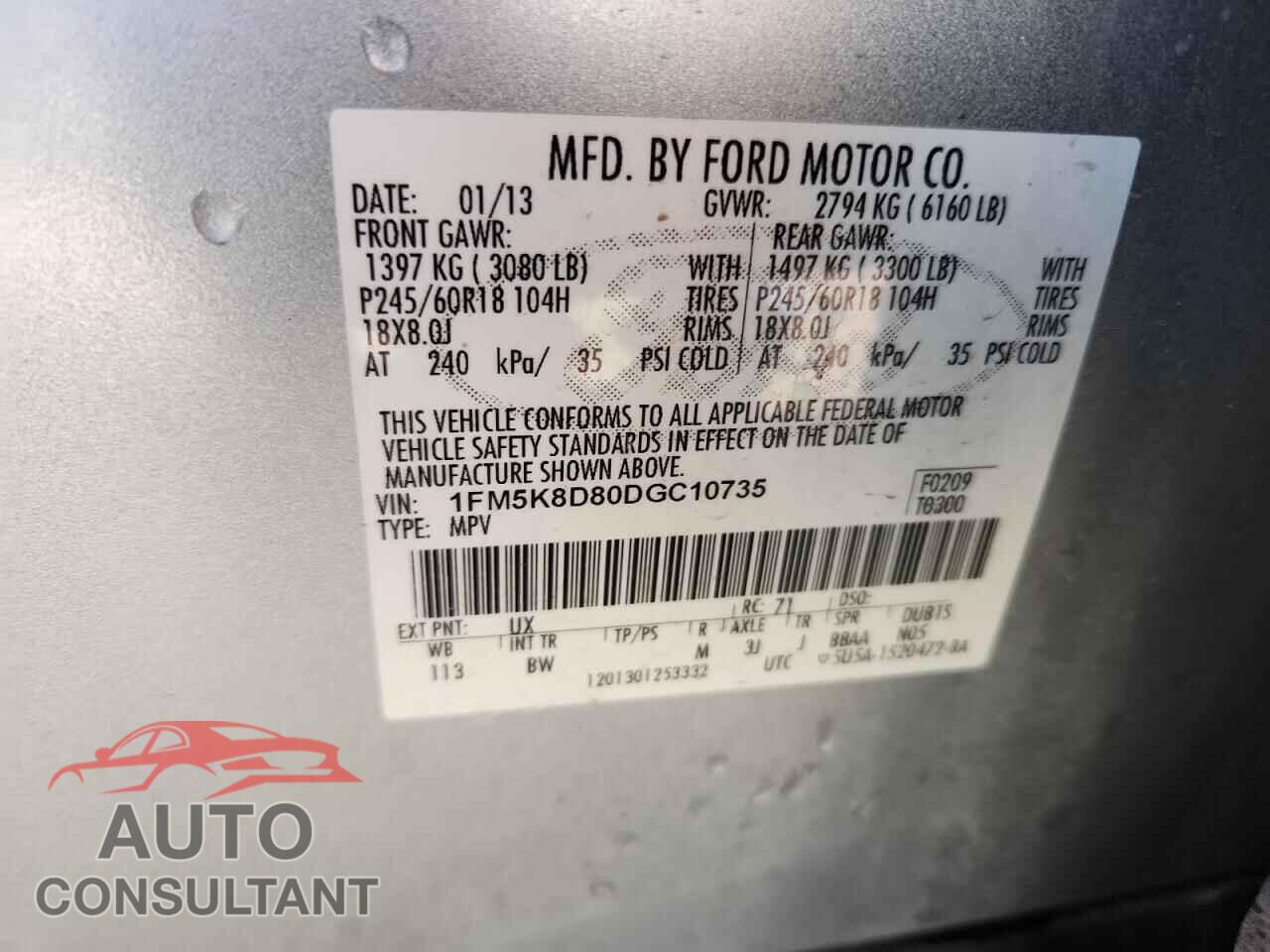 FORD EXPLORER 2013 - 1FM5K8D80DGC10735