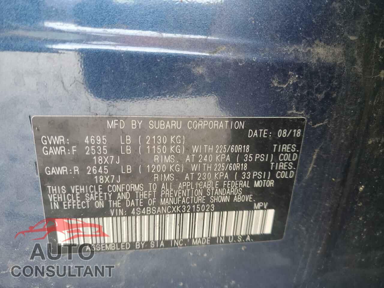SUBARU OUTBACK 2019 - 4S4BSANCXK3215023