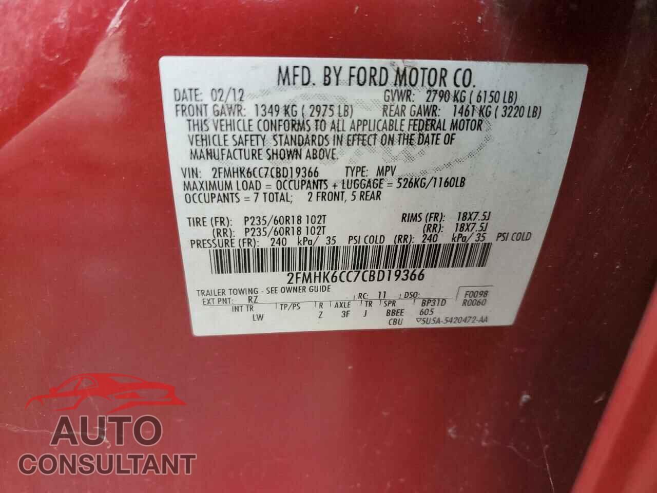 FORD FLEX 2012 - 2FMHK6CC7CBD19366