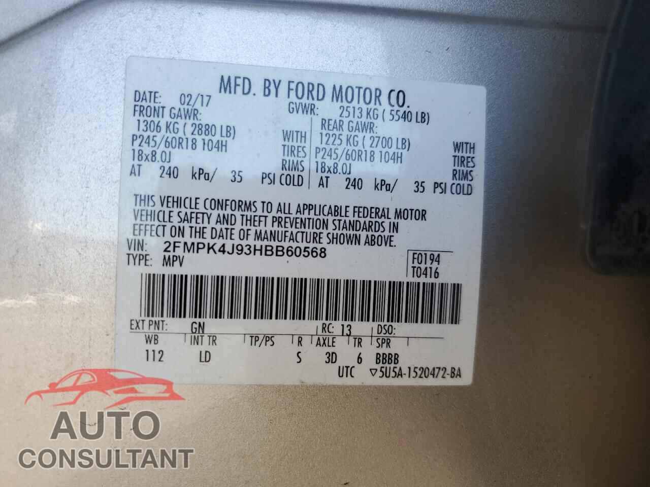 FORD EDGE 2017 - 2FMPK4J93HBB60568