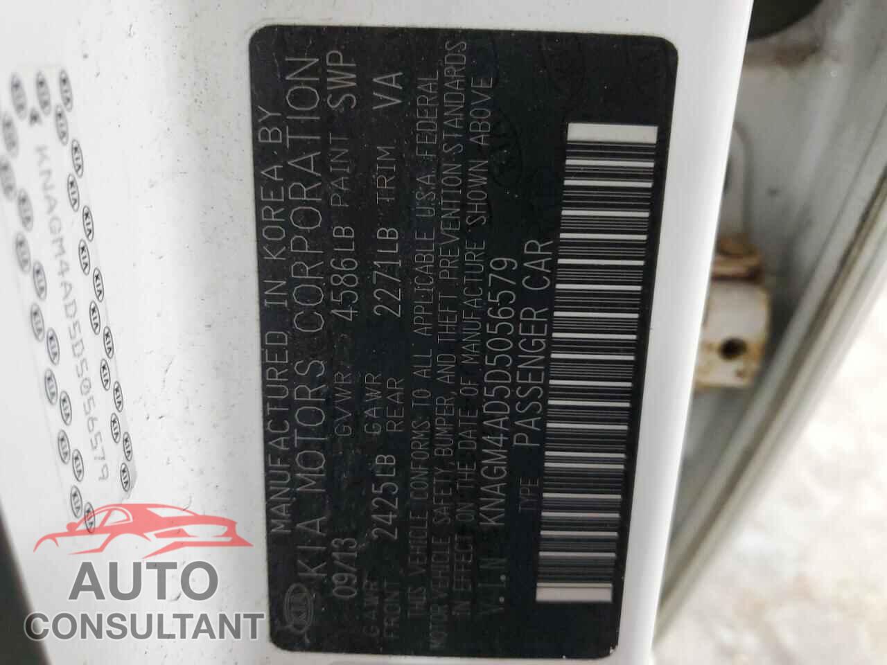 KIA OPTIMA 2013 - KNAGM4AD5D5056579