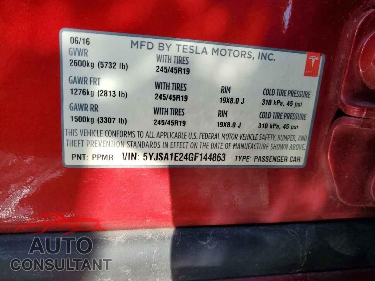 TESLA MODEL S 2016 - 5YJSA1E24GF144863
