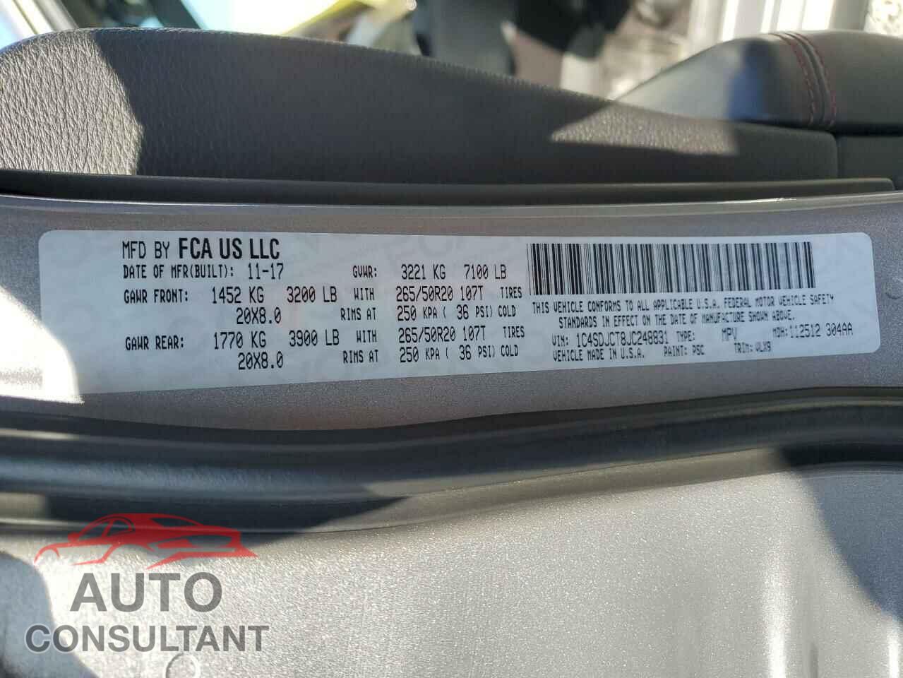 DODGE DURANGO 2018 - 1C4SDJCT8JC248831
