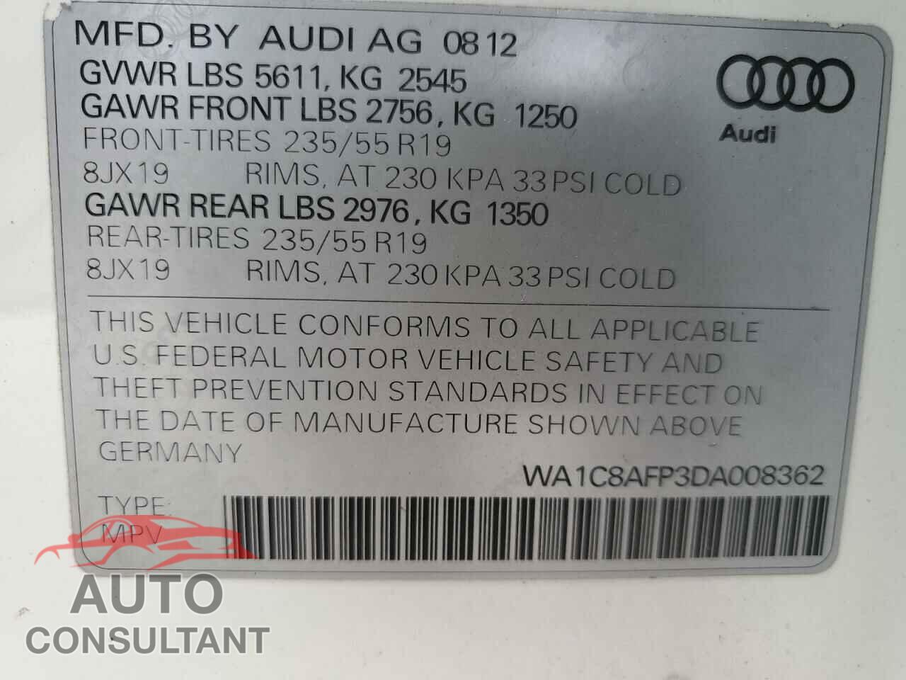 AUDI Q5 2013 - WA1C8AFP3DA008362