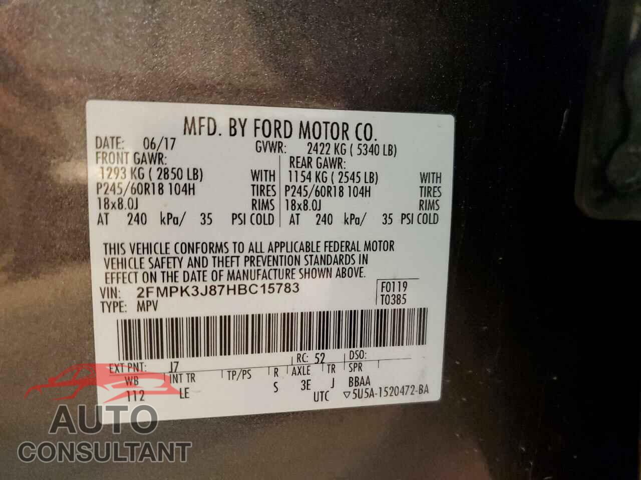 FORD EDGE 2017 - 2FMPK3J87HBC15783