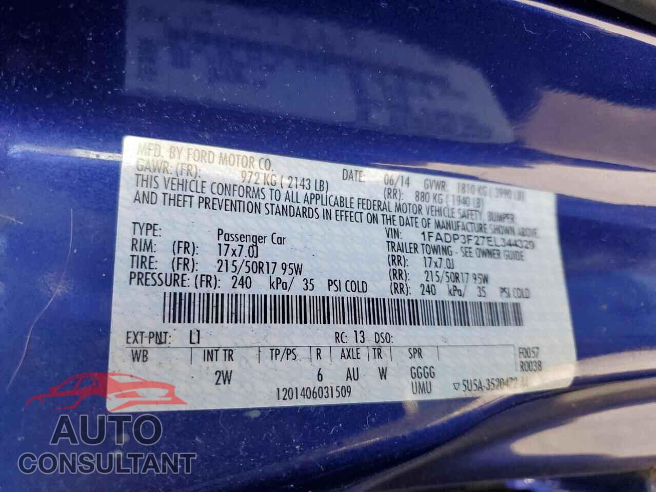 FORD FOCUS 2014 - 1FADP3F27EL344329