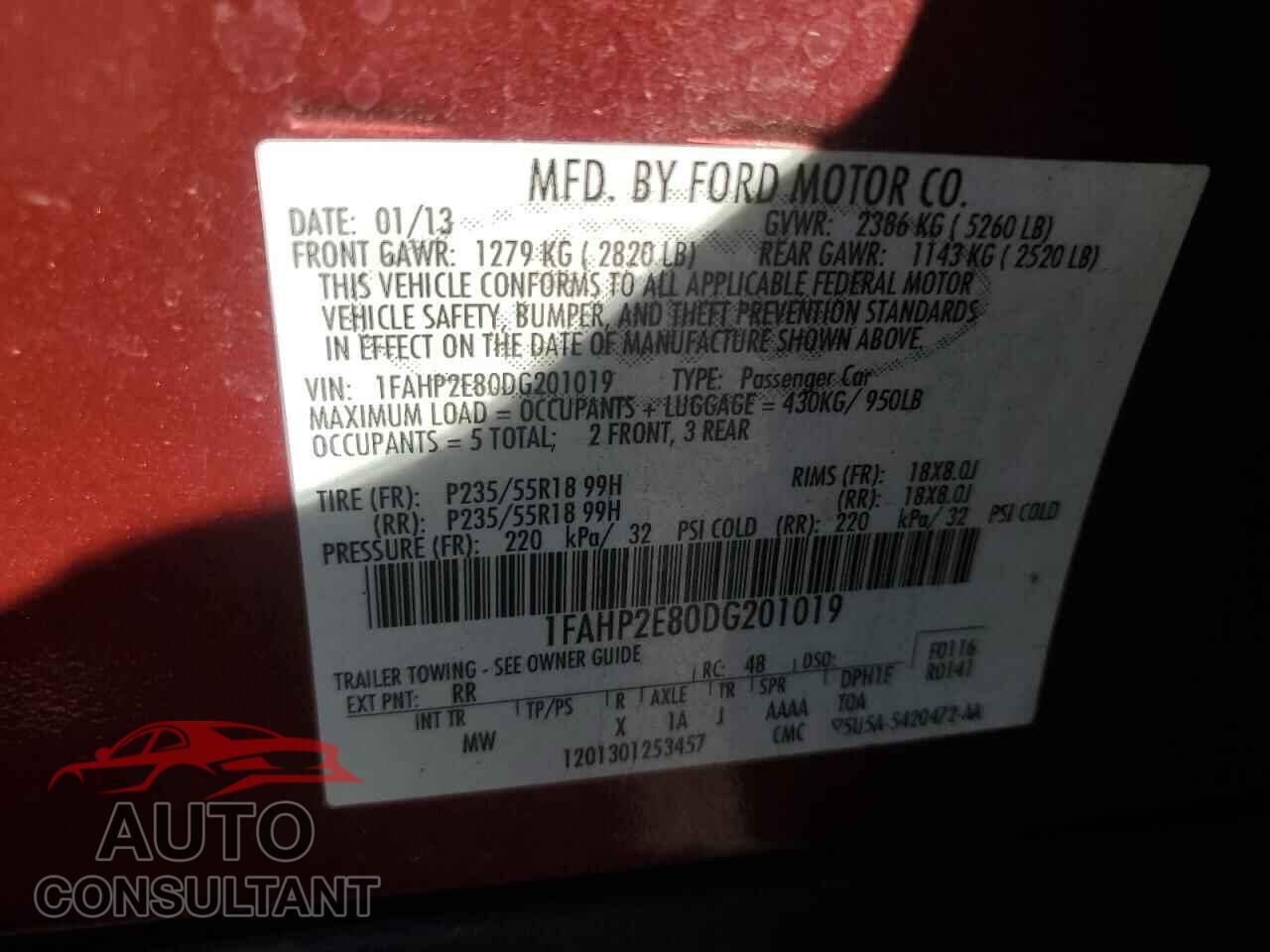 FORD TAURUS 2013 - 1FAHP2E80DG201019