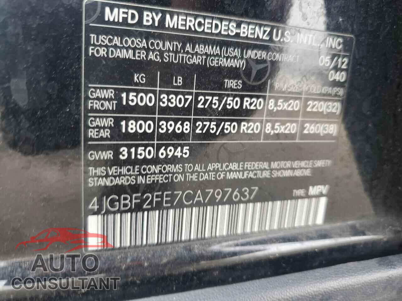 MERCEDES-BENZ GL-CLASS 2012 - 4JGBF2FE7CA797637
