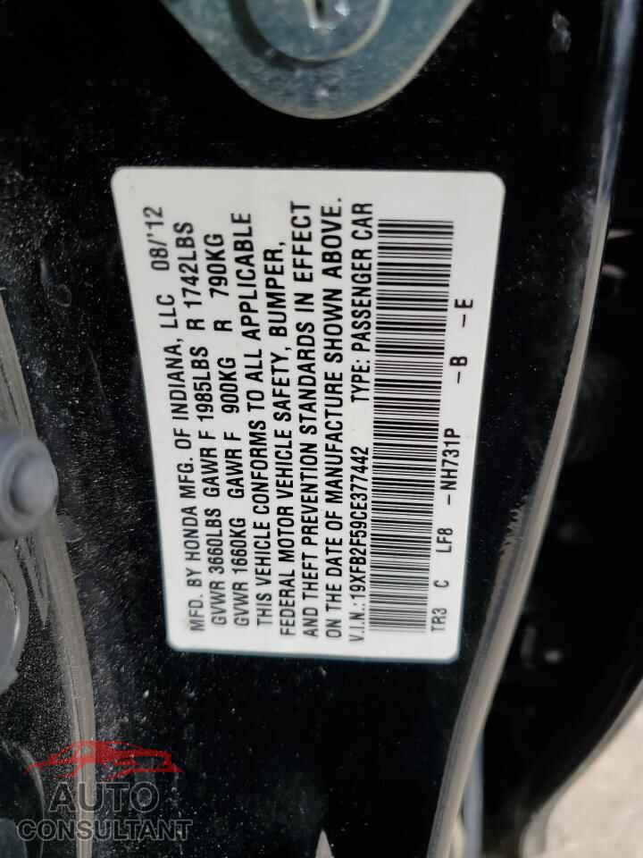 HONDA CIVIC 2012 - 19XFB2F59CE377442